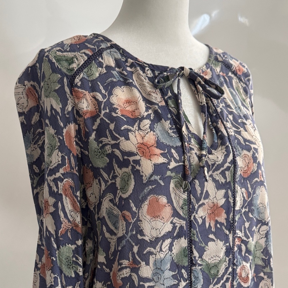 LUCKY BRAND™️ Sz S V-Neck Floral Long Sleeve Peasant Blouse